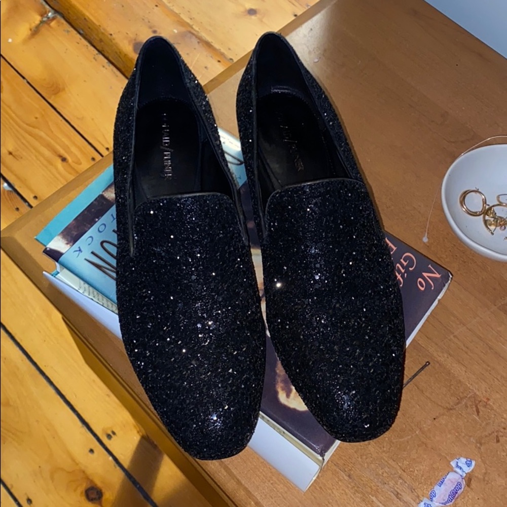 Donald Pliner black sparkle glitter loafers 10